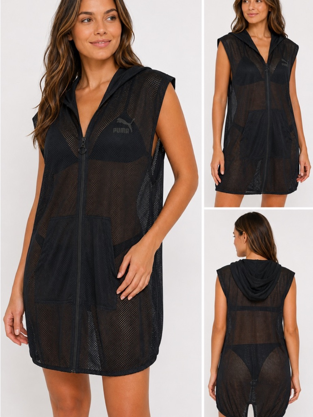Woman’s Puma mesh zip up hooded swimsuit coverup size XL